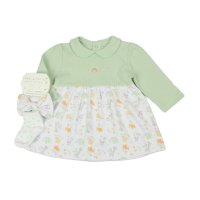 M14272: Baby Sage Dress Headband & Socks  Outfit (0-6 Months)